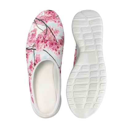 Pink Cherry Blossom Print Mesh Casual Shoes
