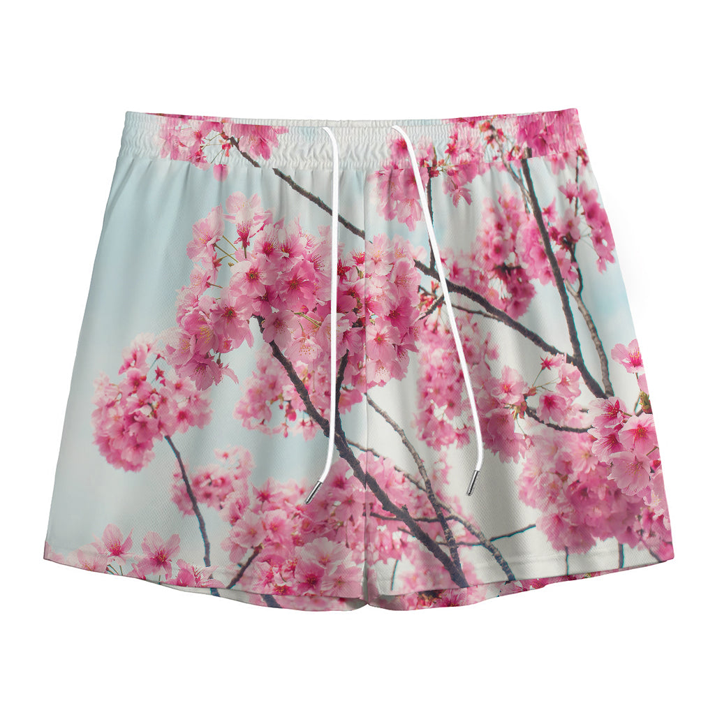 Pink Cherry Blossom Print Mesh Shorts