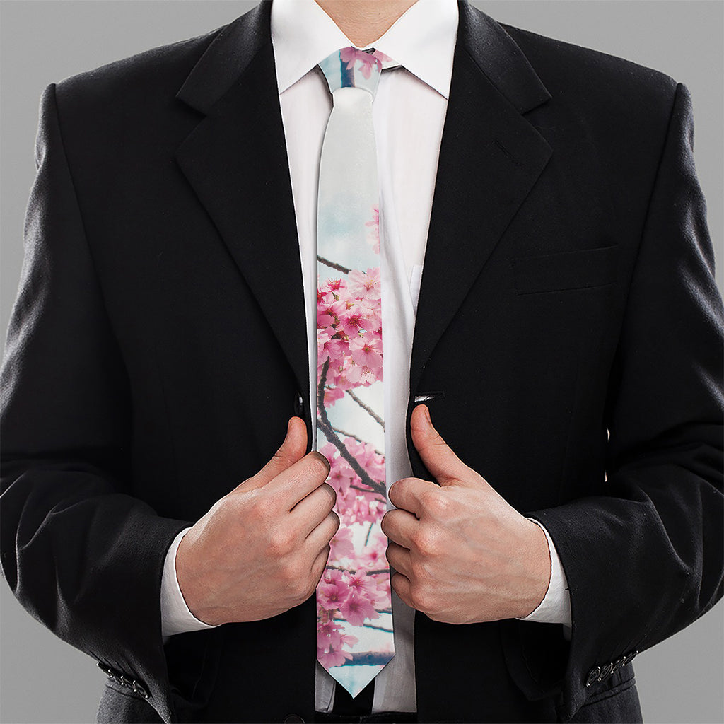 Pink Cherry Blossom Print Necktie