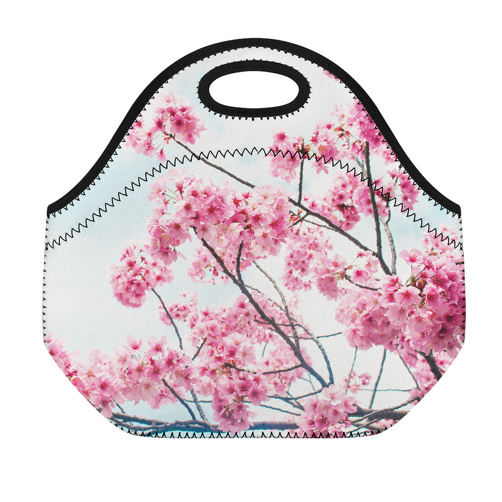 Pink Cherry Blossom Print Neoprene Lunch Bag