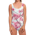 Pink Cherry Blossom Print One Piece Swimsuit