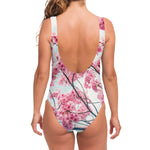 Pink Cherry Blossom Print One Piece Swimsuit