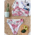 Pink Cherry Blossom Print One Shoulder Bikini Top