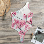 Pink Cherry Blossom Print One Shoulder Bodysuit