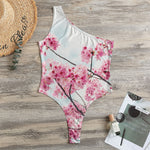 Pink Cherry Blossom Print One Shoulder Bodysuit