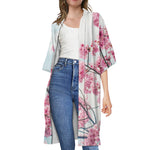 Pink Cherry Blossom Print Open Front Beach Cover Up