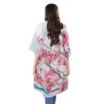 Pink Cherry Blossom Print Open Front Beach Cover Up