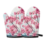 Pink Cherry Blossom Print Oven Mitts
