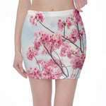 Pink Cherry Blossom Print Pencil Mini Skirt
