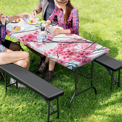 Pink Cherry Blossom Print Picnic Table Cover