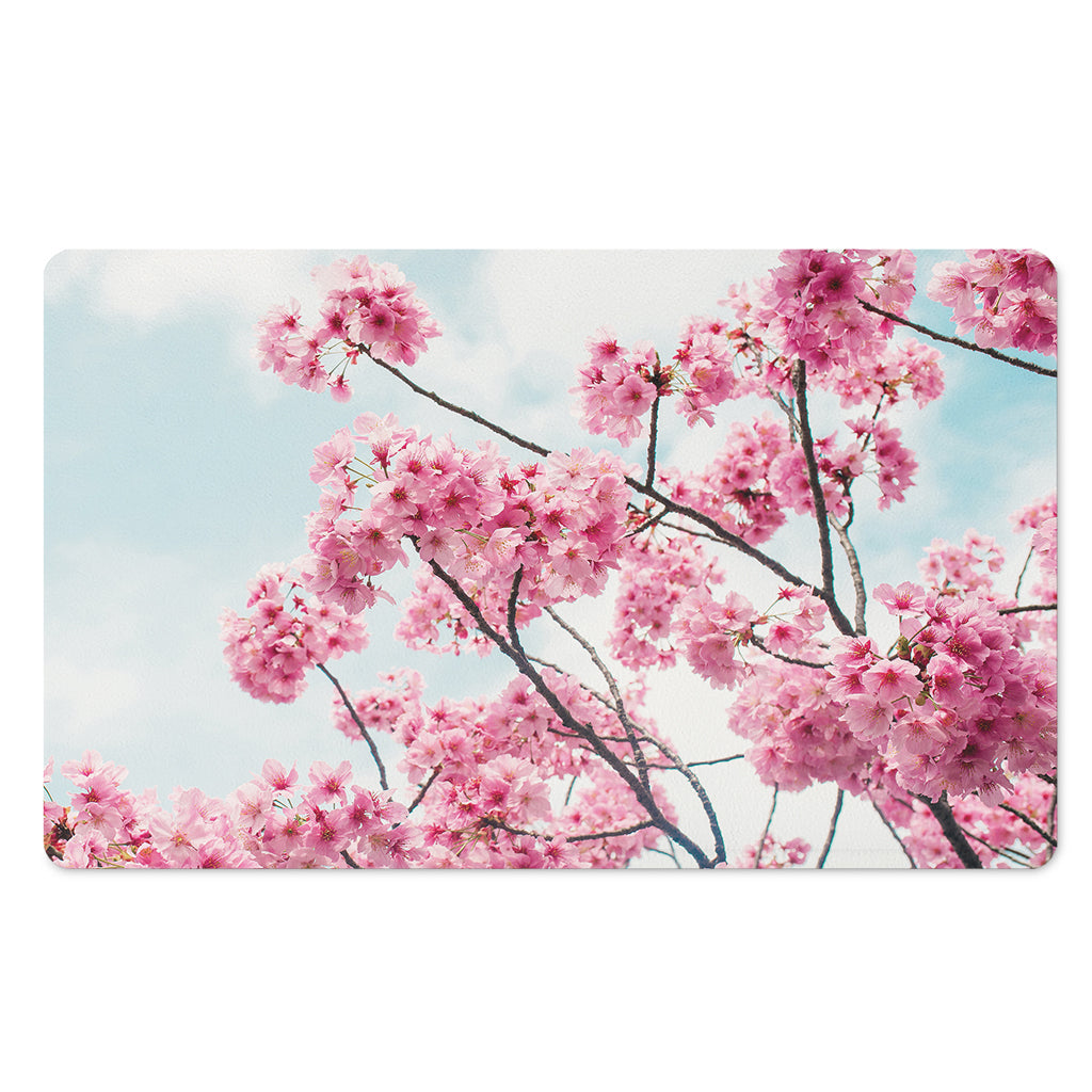Pink Cherry Blossom Print Polyester Doormat