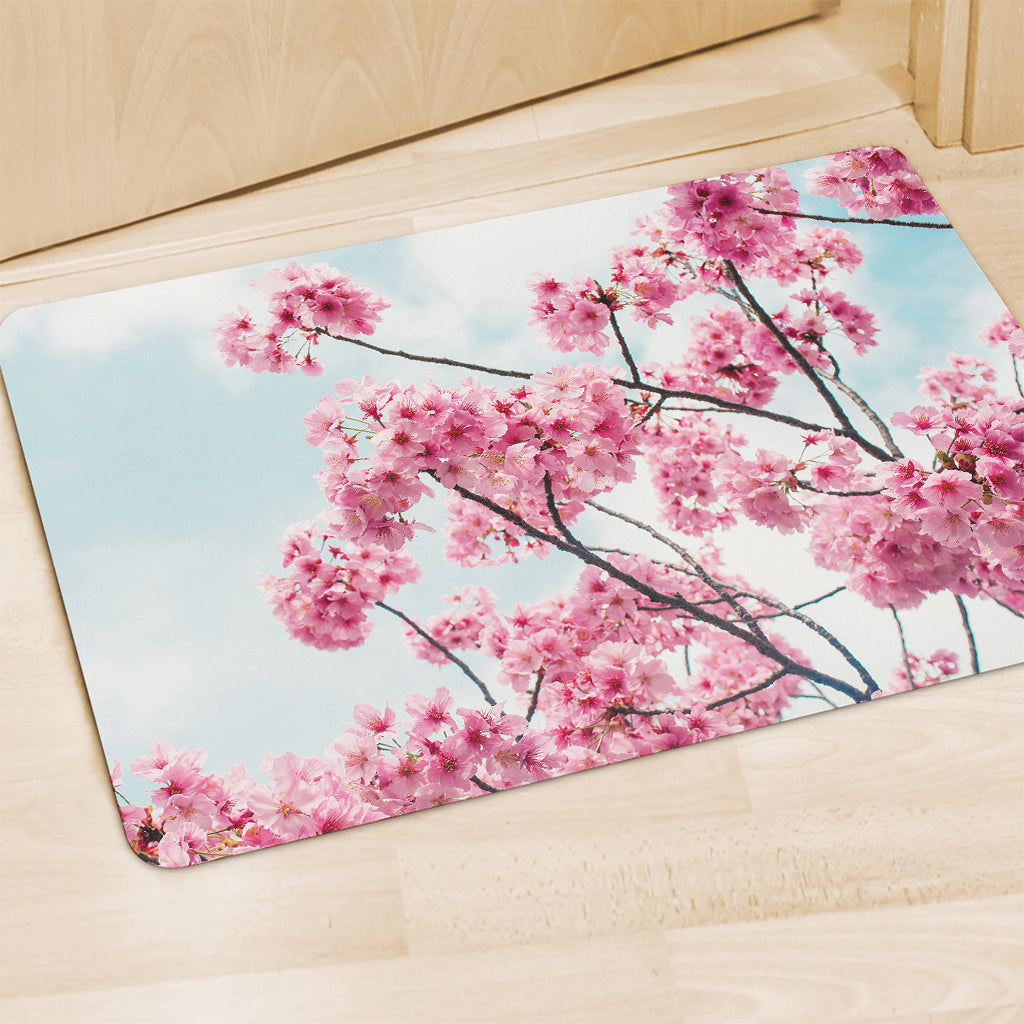 Pink Cherry Blossom Print Polyester Doormat