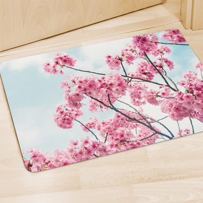 Pink Cherry Blossom Print Polyester Doormat