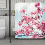 Pink Cherry Blossom Print Polyester Shower Curtain