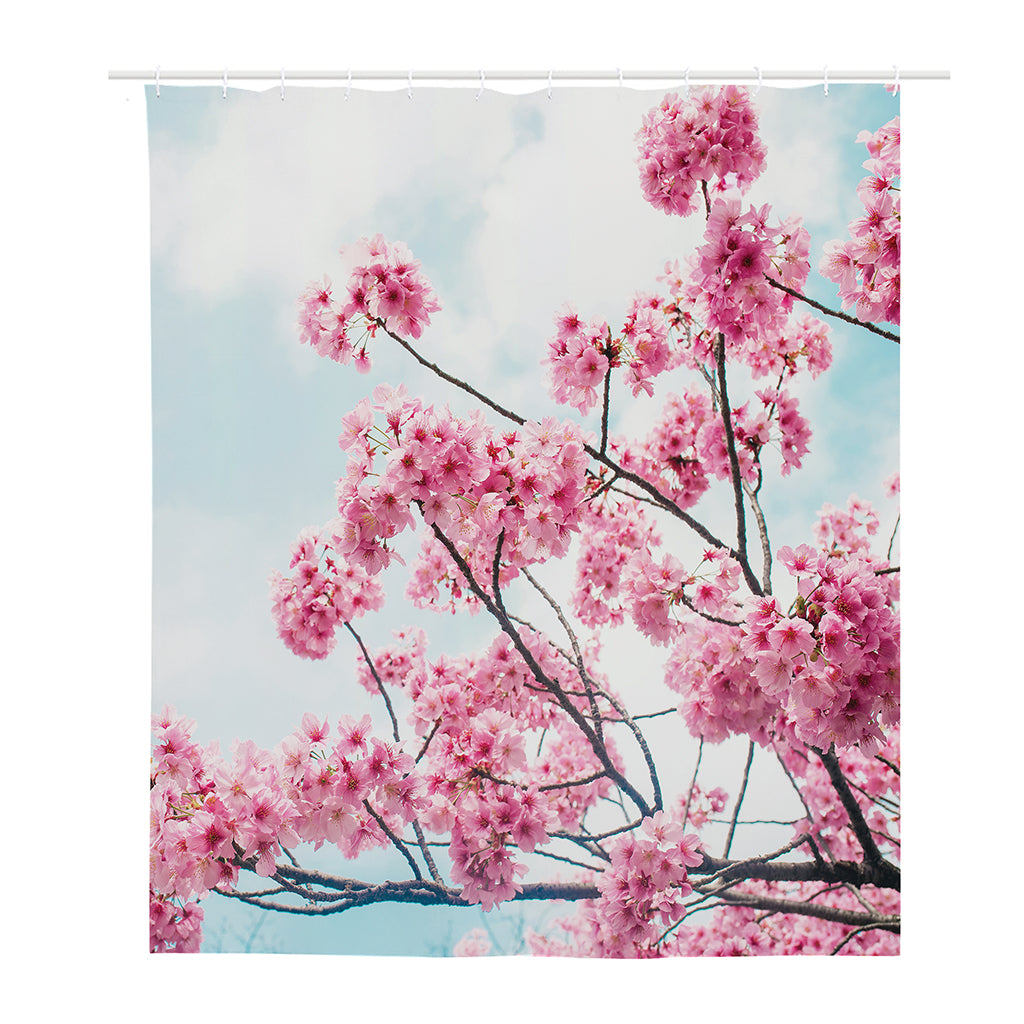 Pink Cherry Blossom Print Polyester Shower Curtain