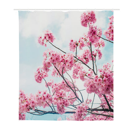 Pink Cherry Blossom Print Polyester Shower Curtain