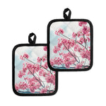 Pink Cherry Blossom Print Pot Holders