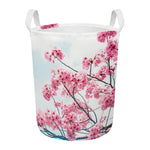 Pink Cherry Blossom Print Round Laundry Basket