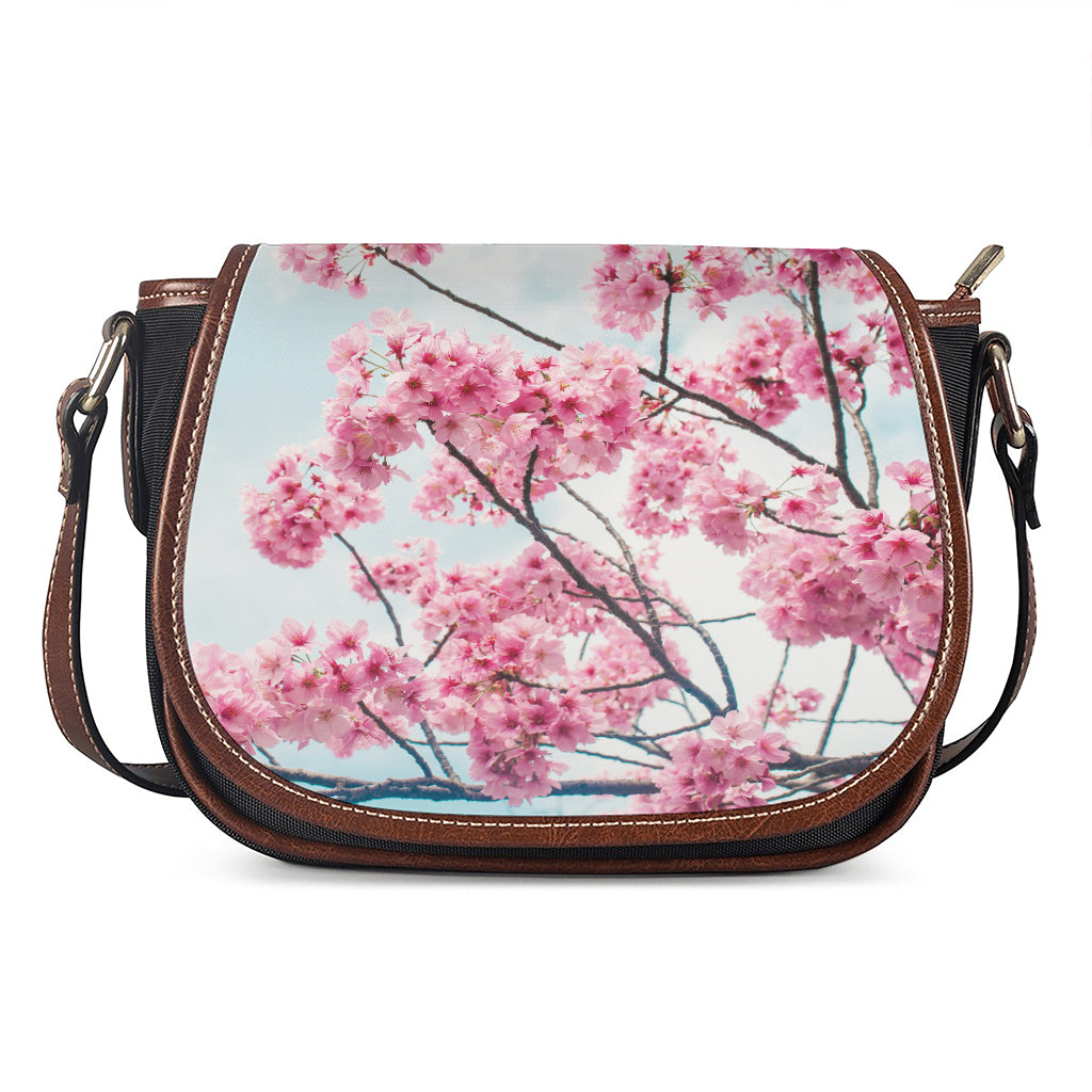 Pink Cherry Blossom Print Saddle Bag