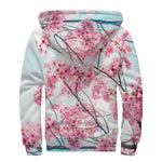 Pink Cherry Blossom Print Sherpa Lined Zip Up Hoodie