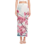 Pink Cherry Blossom Print Side Slit Maxi Skirt