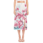 Pink Cherry Blossom Print Side Slit Midi Skirt