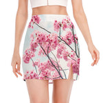 Pink Cherry Blossom Print Side Slit Mini Skirt