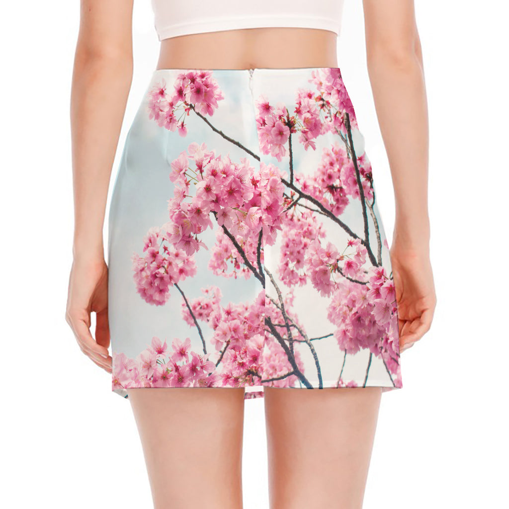 Pink Cherry Blossom Print Side Slit Mini Skirt