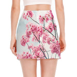 Pink Cherry Blossom Print Side Slit Mini Skirt