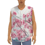 Pink Cherry Blossom Print Sleeveless Baseball Jersey