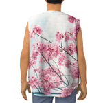 Pink Cherry Blossom Print Sleeveless Baseball Jersey