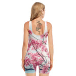 Pink Cherry Blossom Print Sleeveless One Piece Swimsuit