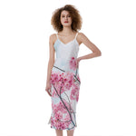Pink Cherry Blossom Print Slim Fit Midi Cami Dress