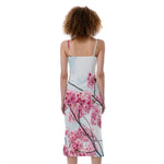 Pink Cherry Blossom Print Slim Fit Midi Cami Dress