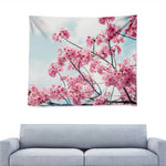 Pink Cherry Blossom Print Tapestry