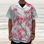 Pink Cherry Blossom Print Textured Short Sleeve Shirt