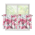 Pink Cherry Blossom Print Tier Curtains