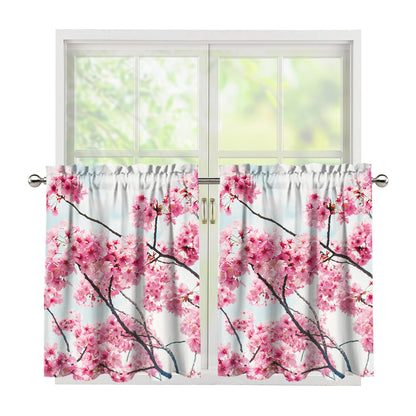 Pink Cherry Blossom Print Tier Curtains