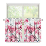 Pink Cherry Blossom Print Tier Curtains
