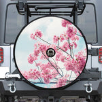 Pink Cherry Blossom Print Tire Cover With Camera Hole