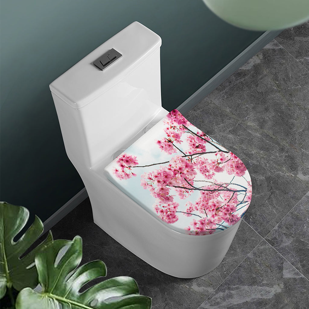 Pink Cherry Blossom Print Toilet Lid Cover