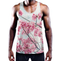 Pink Cherry Blossom Print Men's Workout Tank Top