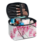 Pink Cherry Blossom Print Travel Makeup Bag