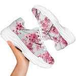 Pink Cherry Blossom Print White Chunky Shoes