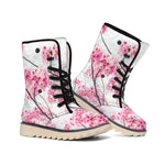 Pink Cherry Blossom Print Winter Boots
