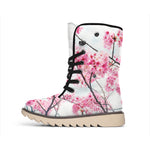 Pink Cherry Blossom Print Winter Boots