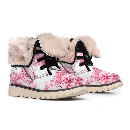 Pink Cherry Blossom Print Winter Boots