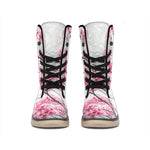 Pink Cherry Blossom Print Winter Boots