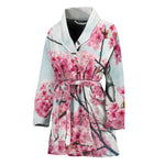 Pink Cherry Blossom Print Women's Bathrobe