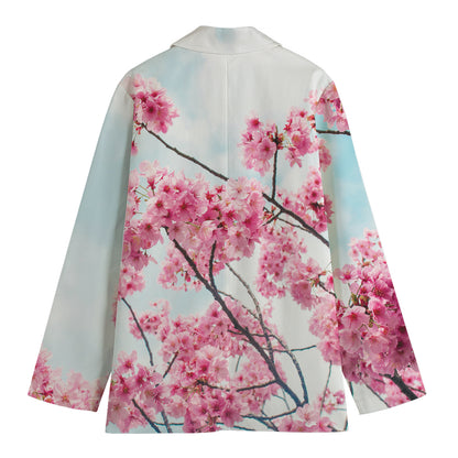 Pink Cherry Blossom Print Women's Blazer